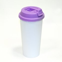 Термостакан пластиковый белый с пурпурной крышкой 500мл